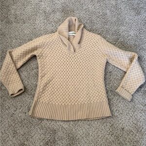 I. MAGNIN 2-Ply Cashmere Tan Cowl neck Sweater Woven Knitted Cozy Size Small